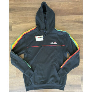 Ellesse Mens Hoodie Sz Small Black Cotton Long Sleeve Kangaroo Pockets Pullover